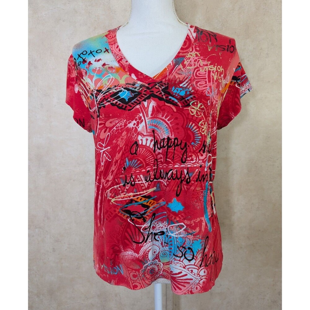 Vintage Y2K Chico's Tee Womens 2 Butterfly Graphic V Neck Short Sleeve Retro - Picture 2 of 7